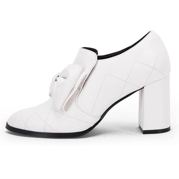 Womens Chunky Heel Ankle Boots Pointed Toe Booties Bow Slip On Stitch Suede Part - Picture 2 of 5